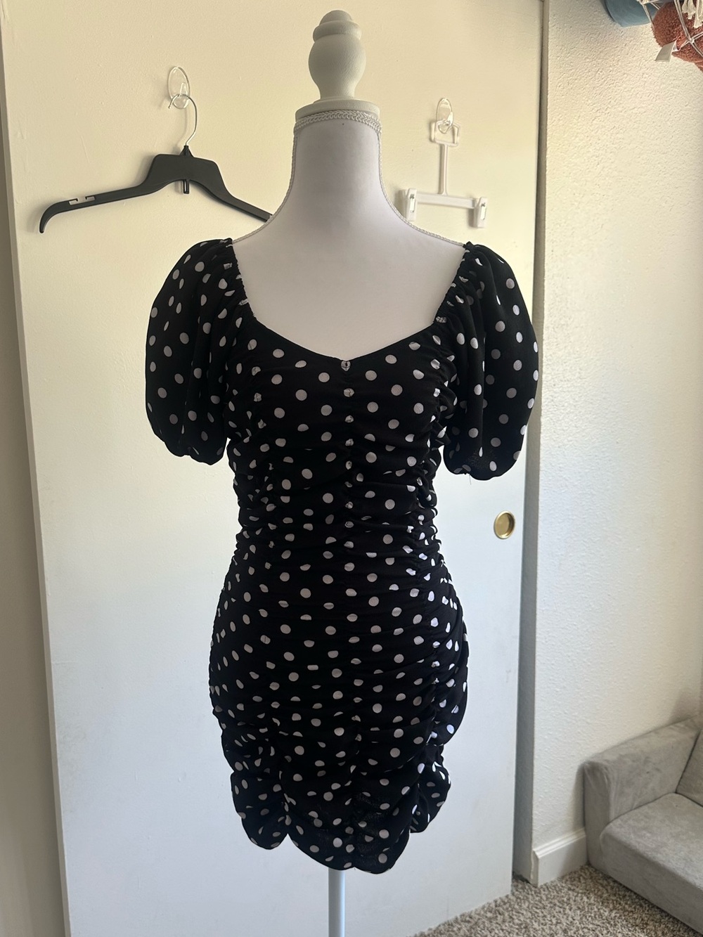Zara Black Mini Dress with White Polka Dots